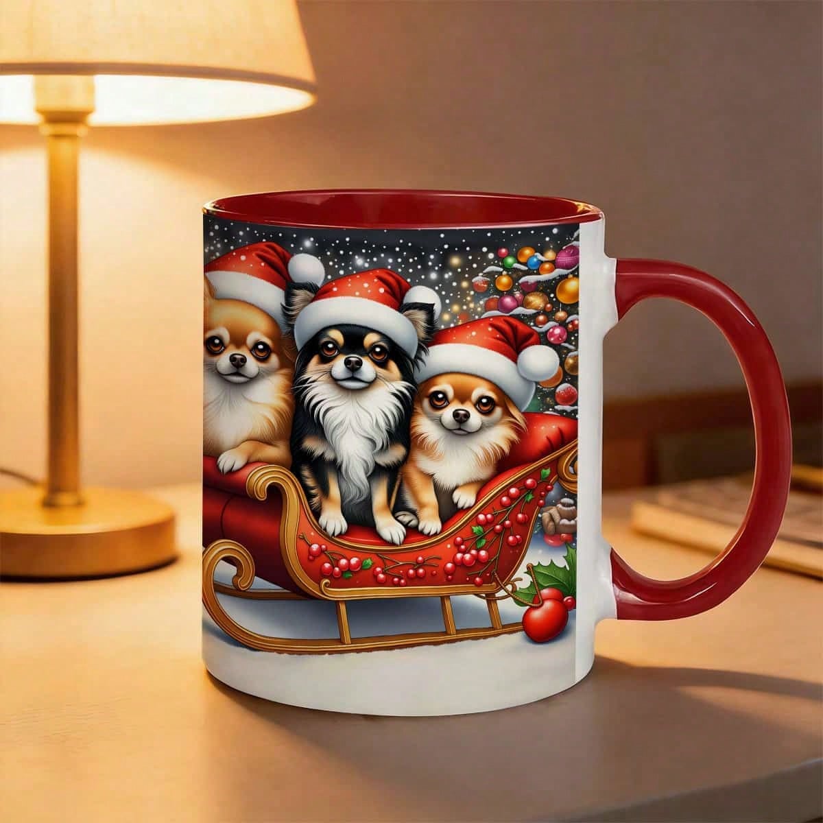 Christmas Chihuahua Santa Reindeer Print Coffee Mug