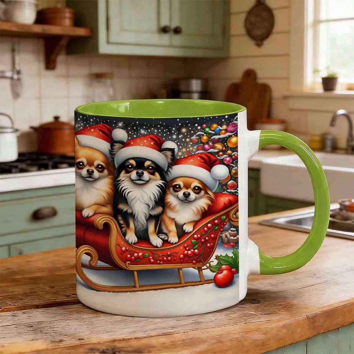 Christmas Chihuahua Santa Reindeer Print Coffee Mug