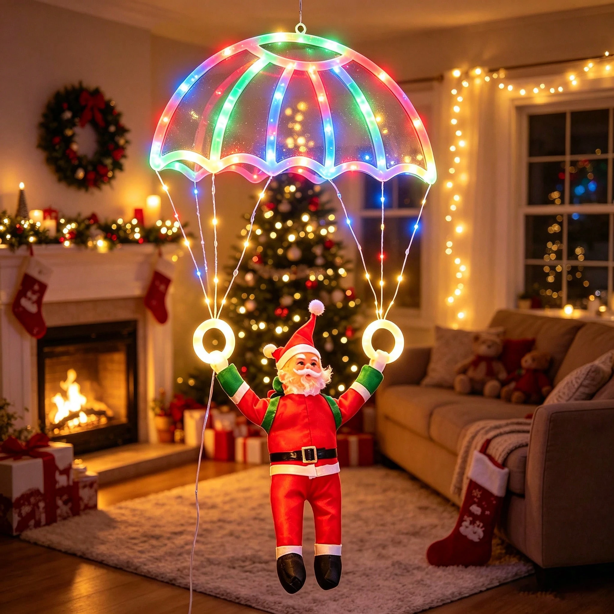 Santa Claus USB Christmas Parachute Lights