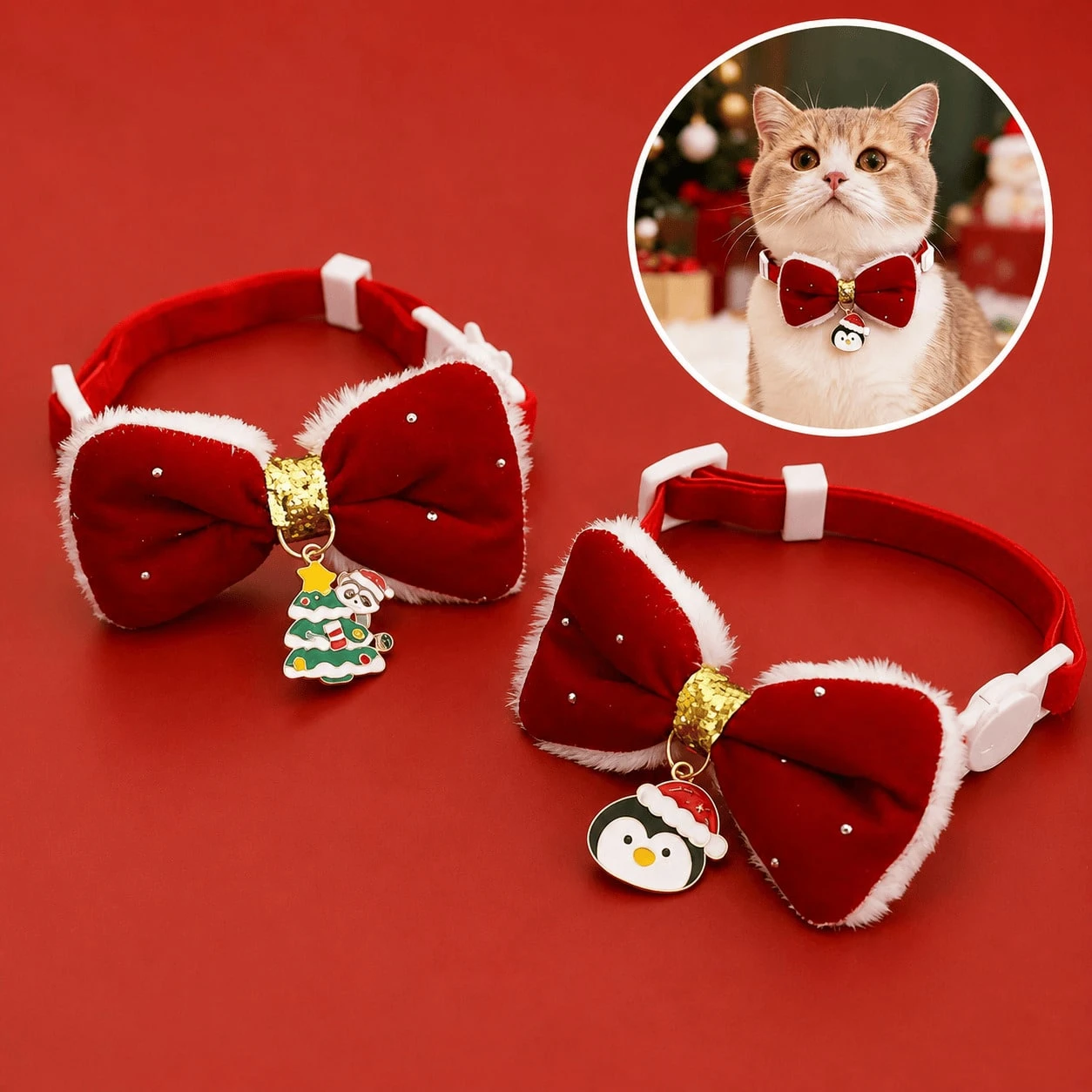 Christmas Cat Collar With Cartoon Pendant