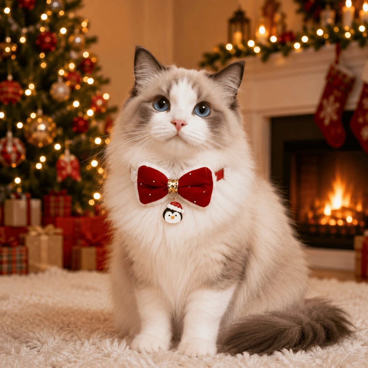 Christmas Cat Collar With Cartoon Pendant