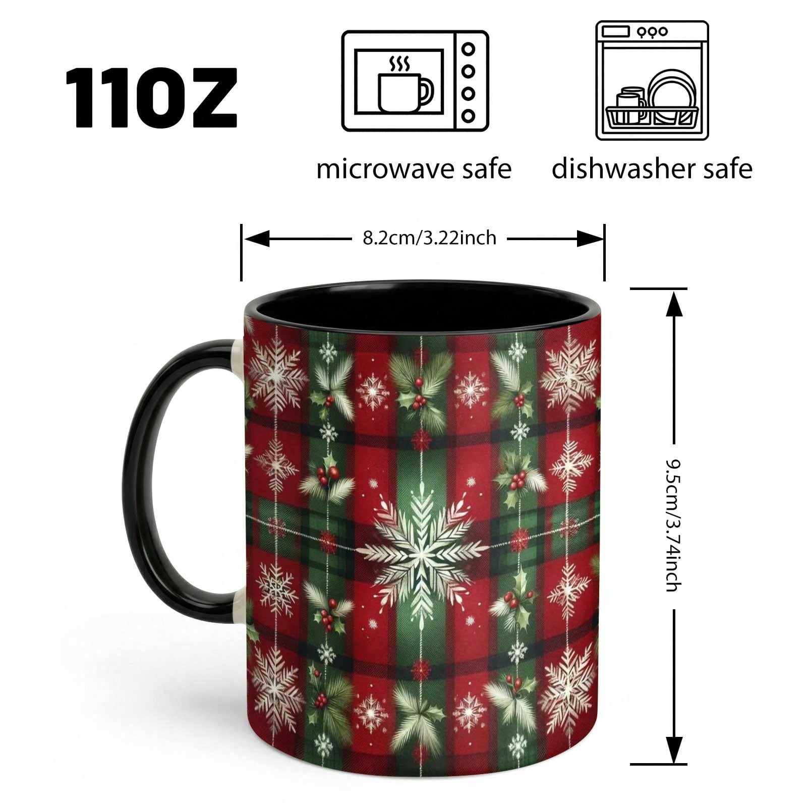 11 oz Christmas Snowflake Holly Tartan Plaid Ceramic Mug