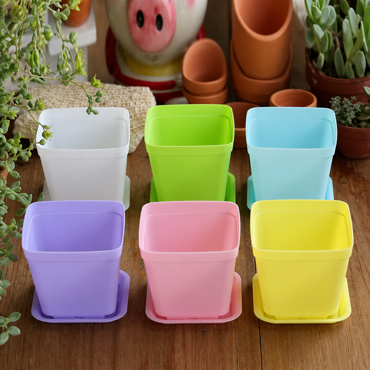 Mini Square Plant Pots With Trays 20 Piece Set For Succulents And Herbs