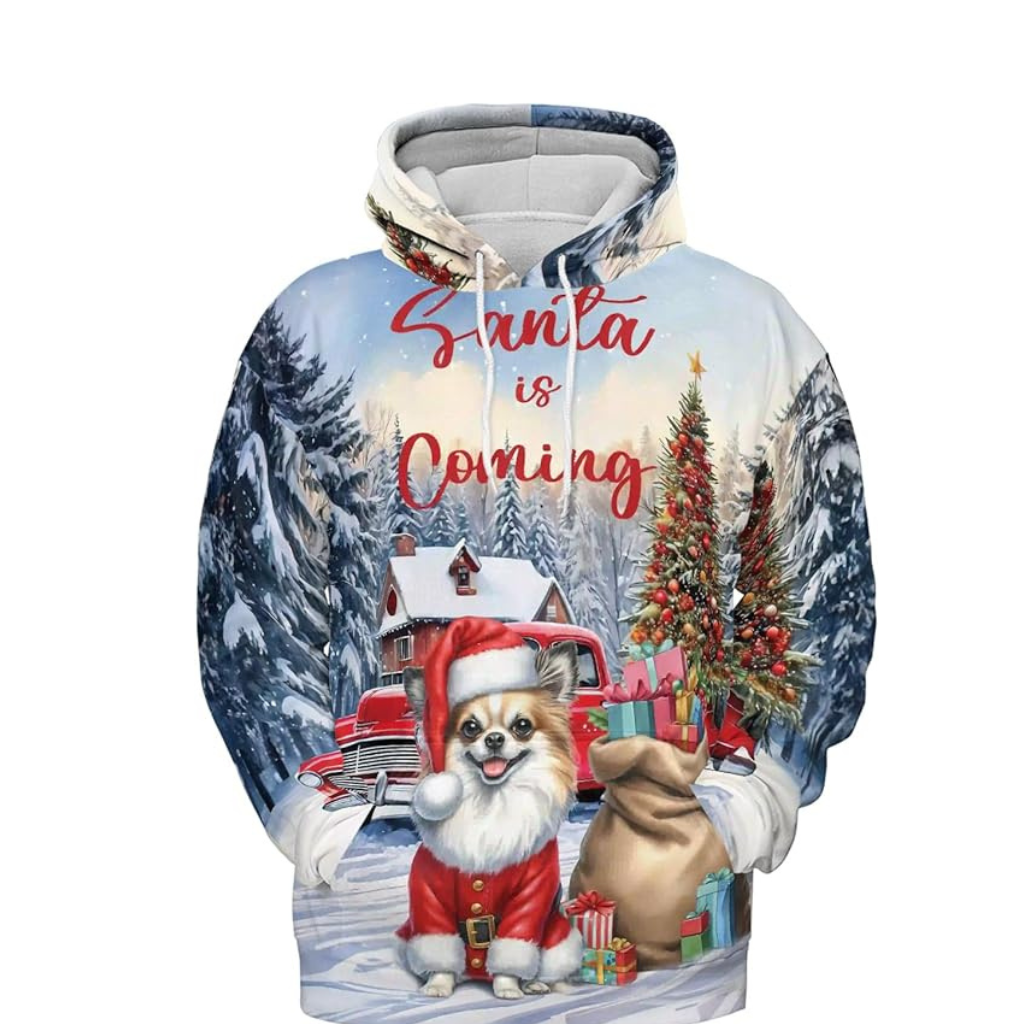 Christmas Santa Dog Truck Tree All Over Print 3D Zip Hoodie