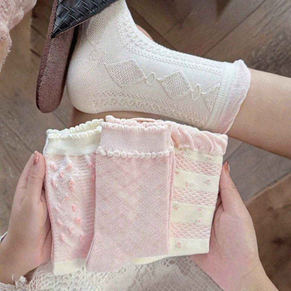 Pack of 4 Bow Mid Calf Crew Socks For Women
