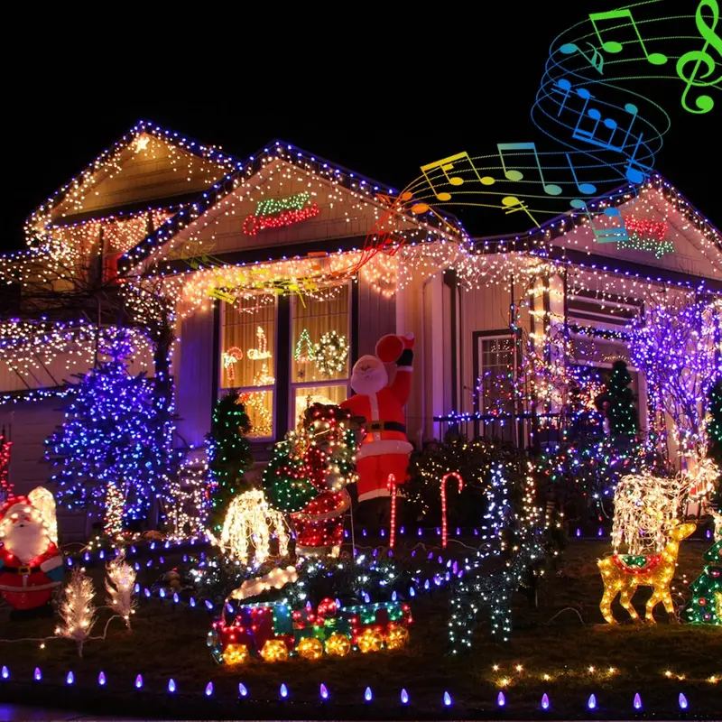 Christmas LED String Lights with 8 Modes, Music Sync and Motion Sensor