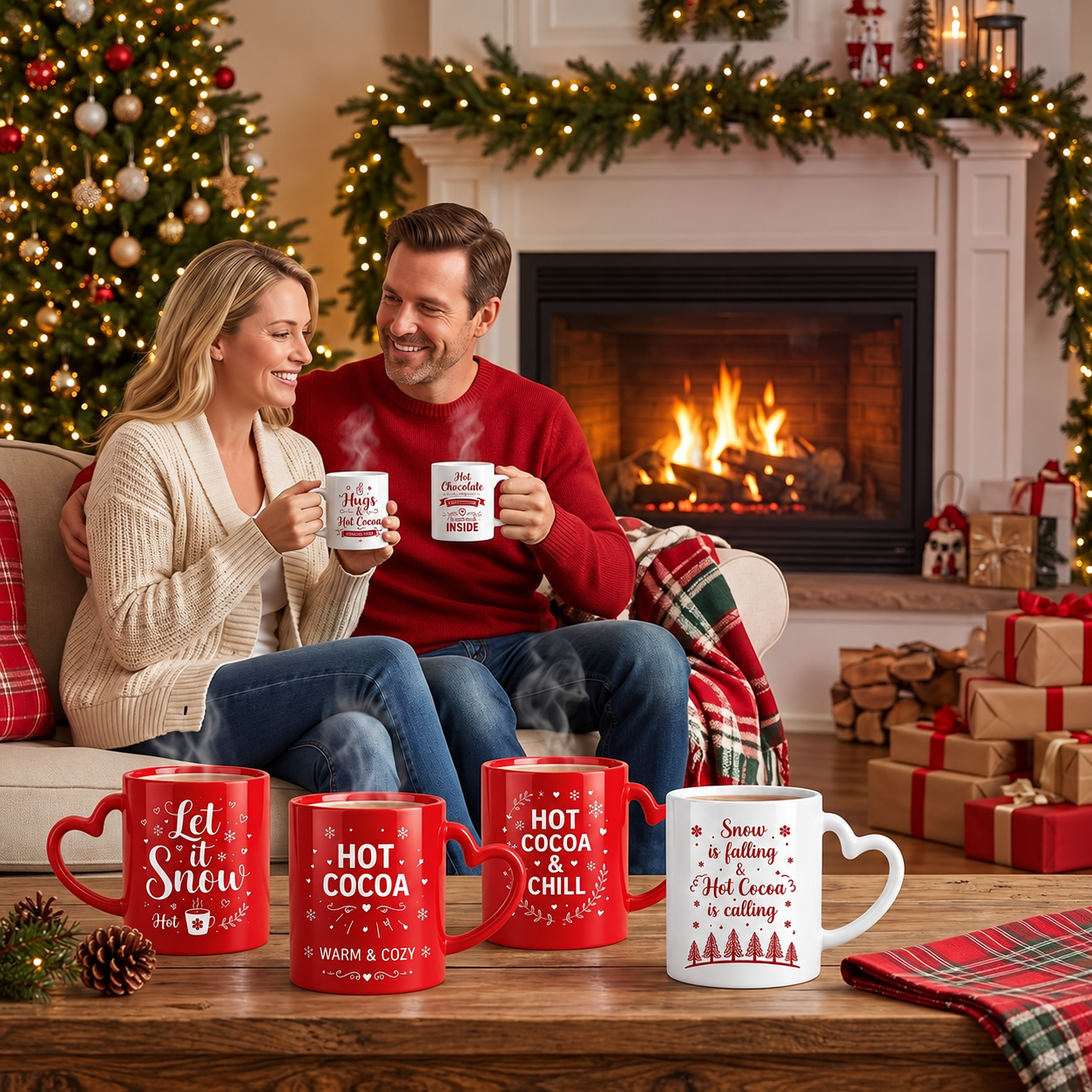 Pack Of 6 Santa Snowman Themed 10 Oz Coffee Cups