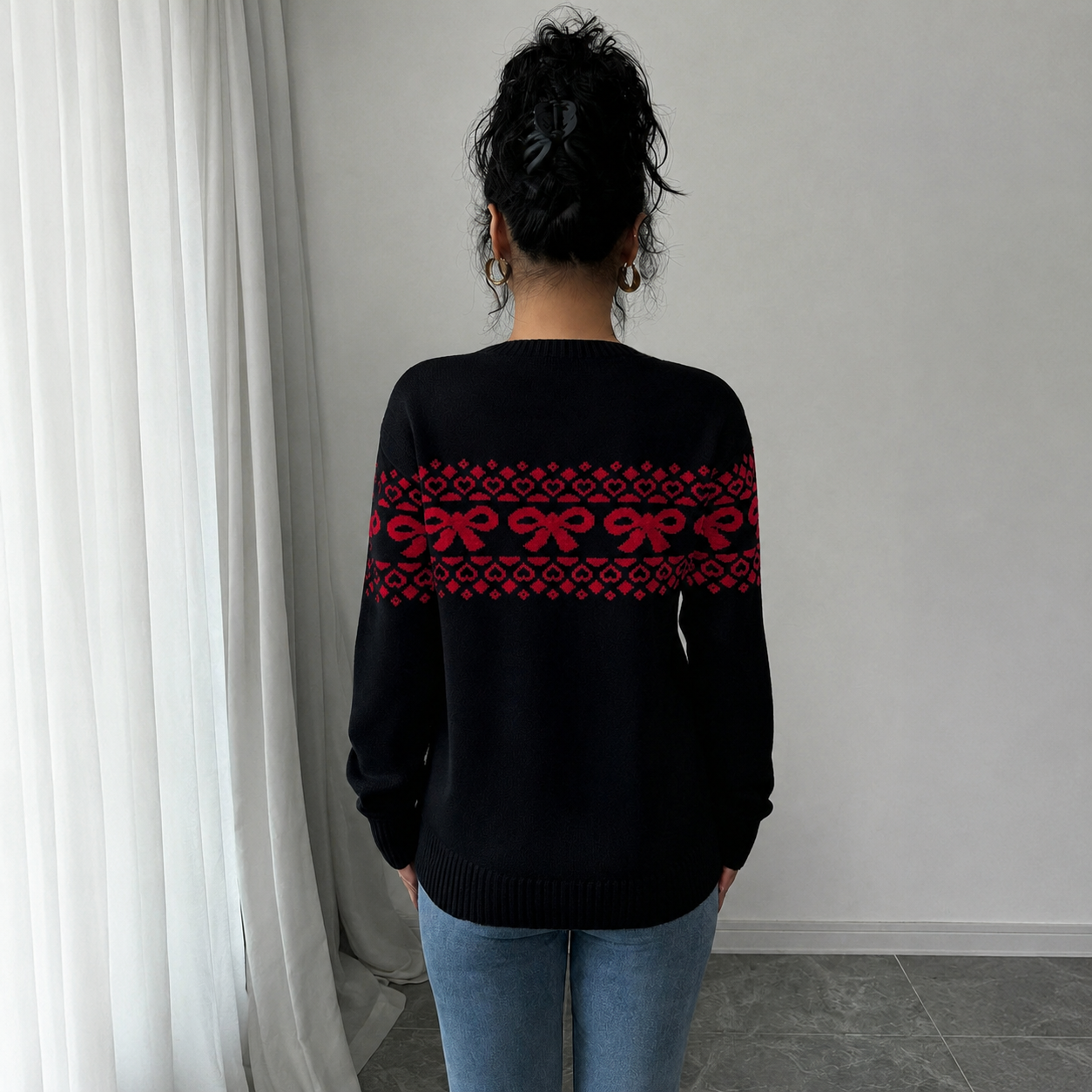 Casual Minimalist Everyday Bow Decor Christmas Sweater For Women