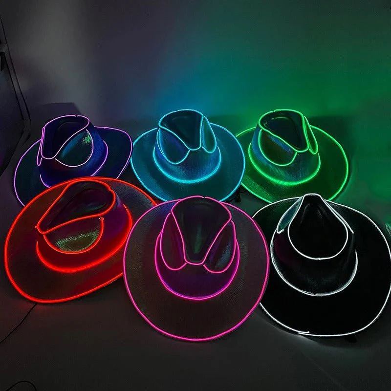 LED Cowboy Hat With Glowing Light Bar