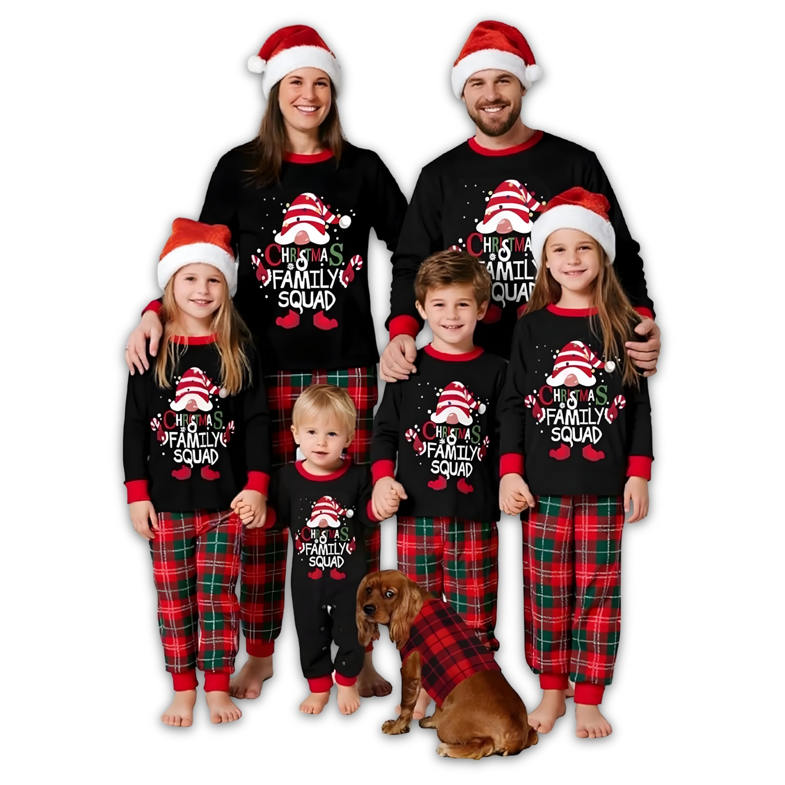 Christmas Family Squad Printed Matching Plaid Pajama Set