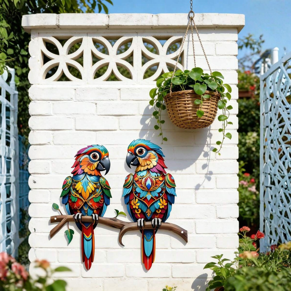 1PC 2D Colorful Macaw Couple Metal Wall Decor