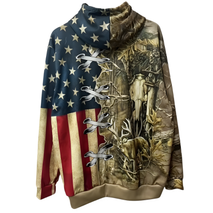 Men Deer And US Flag Graphic Print Hoodies