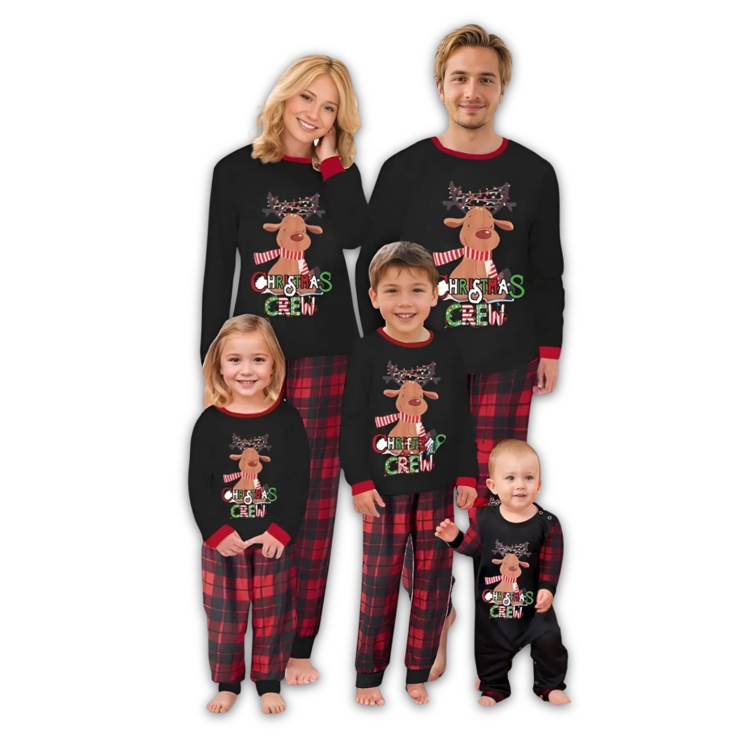 Reindeer And String Light Christmas Crew Printed Family Matching Pajama Set
