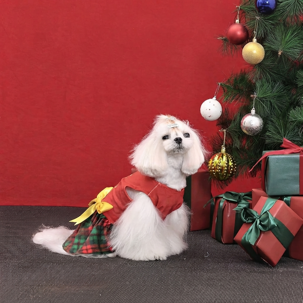 Christmas Printed Velvet Dress For Dogs  