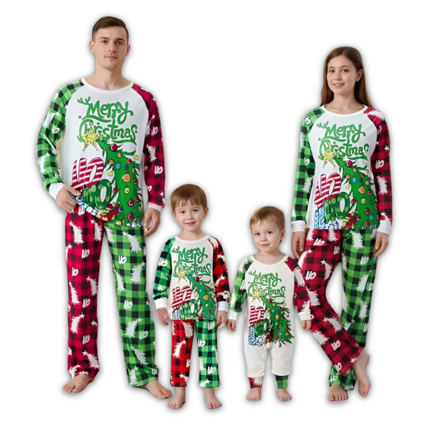 Christmas Tree Merry Christmas Printed Family Matching Plaid Pajama Set