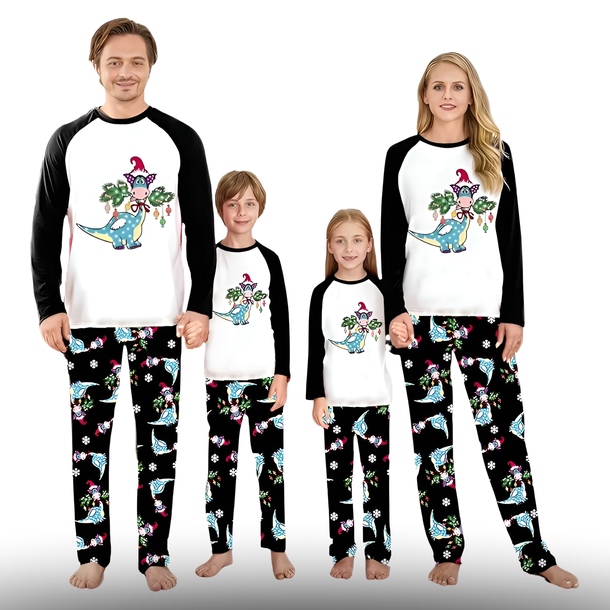 Santa Hat Dinosaur Printed Family Matching Christmas Pajama Set