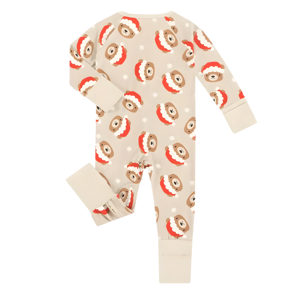 Christmas Bear Santa Hat Zip Up Jumpsuit For Infants