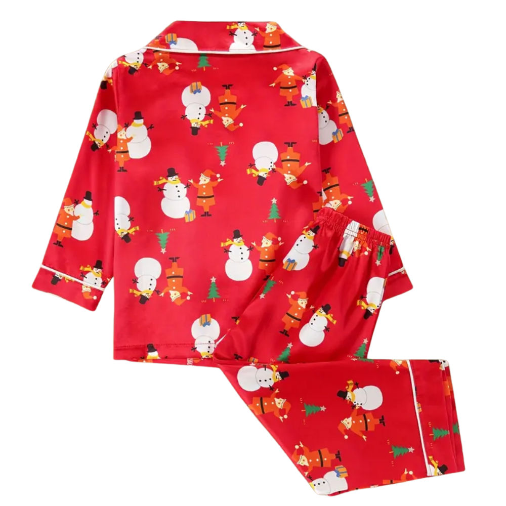 Kids Christmas Pajama Set with Button Top and Elastic Pants