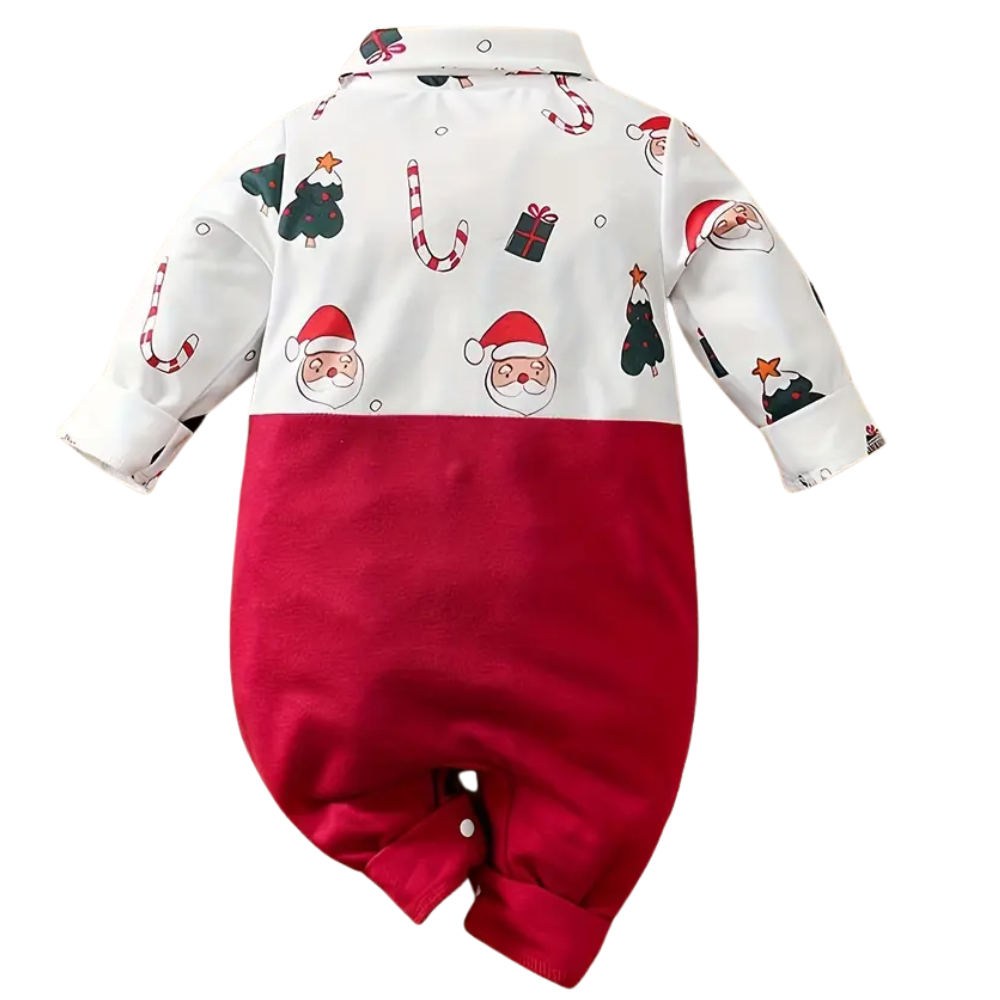 Christmas Pattern Jumpsuit For Boys Wth Bow Tie And Suspenders Design