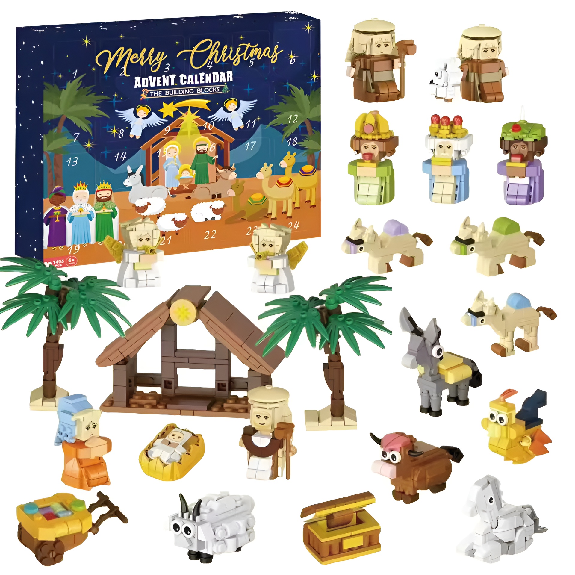 Christmas Advent Calendar Building Blocks Box DIY Christmas Train Tree Bricks for Kid Christmas Gift 24 Days