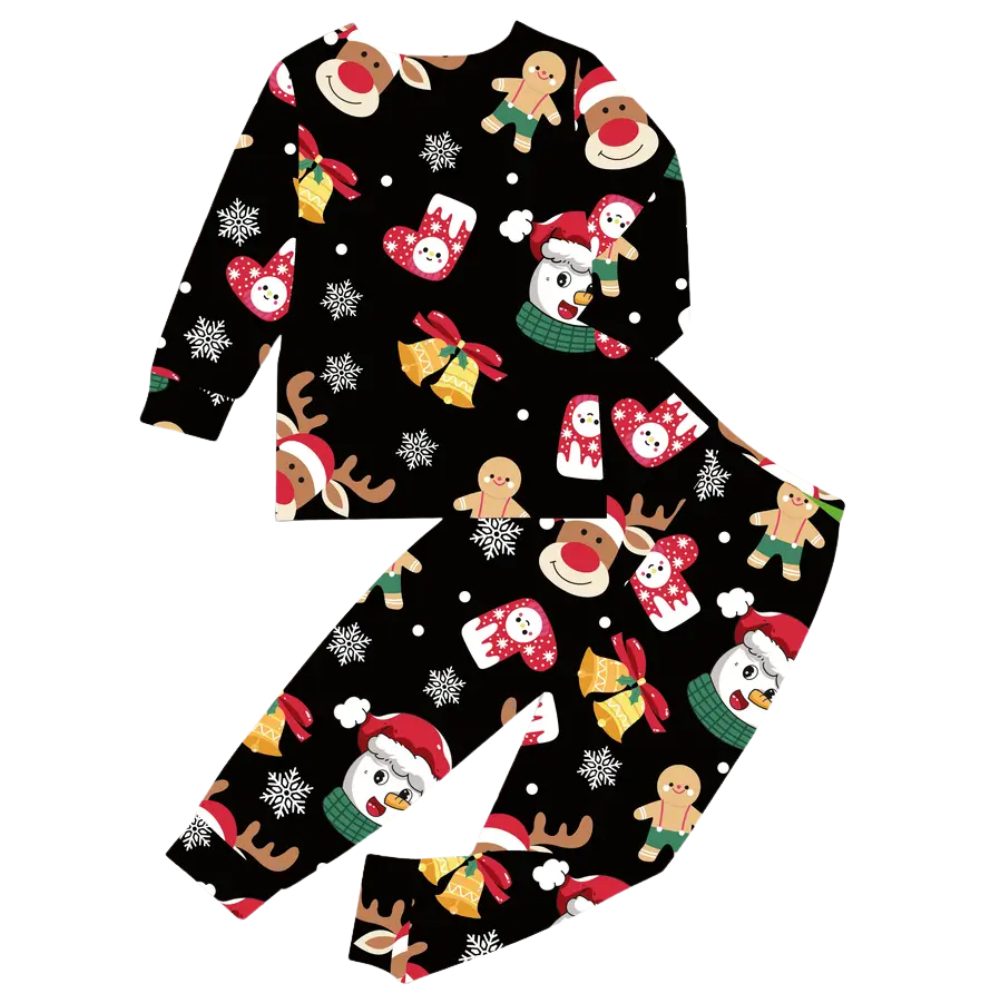 Long Sleeve Christmas Jumpsuit Set With Reindeer And Snowflake Print For Boys