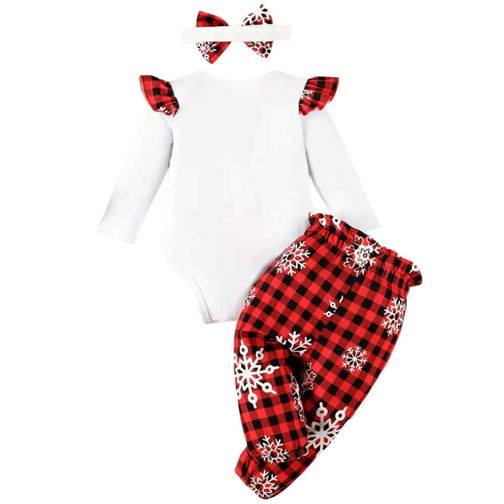 Christmas Outfit for Girls with Letter Print Top and Plaid Pants Set