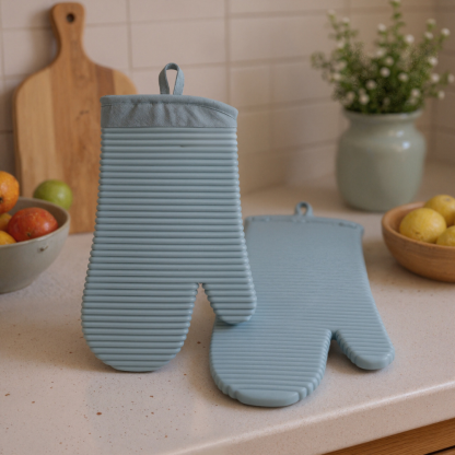Ribbed Soft Silicone Oven Mitt Set