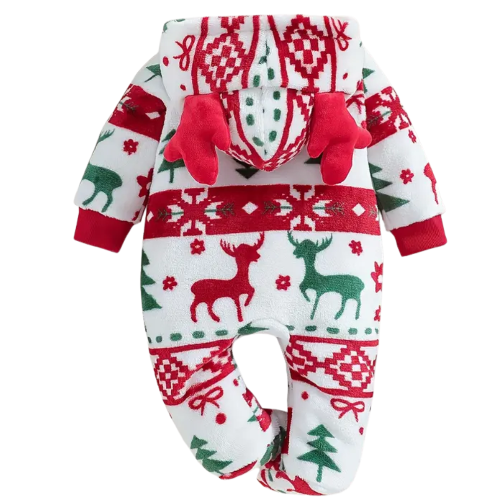 Deer Tree Pattern Christmas Winter Hooded Bodysuit For Toddlers
