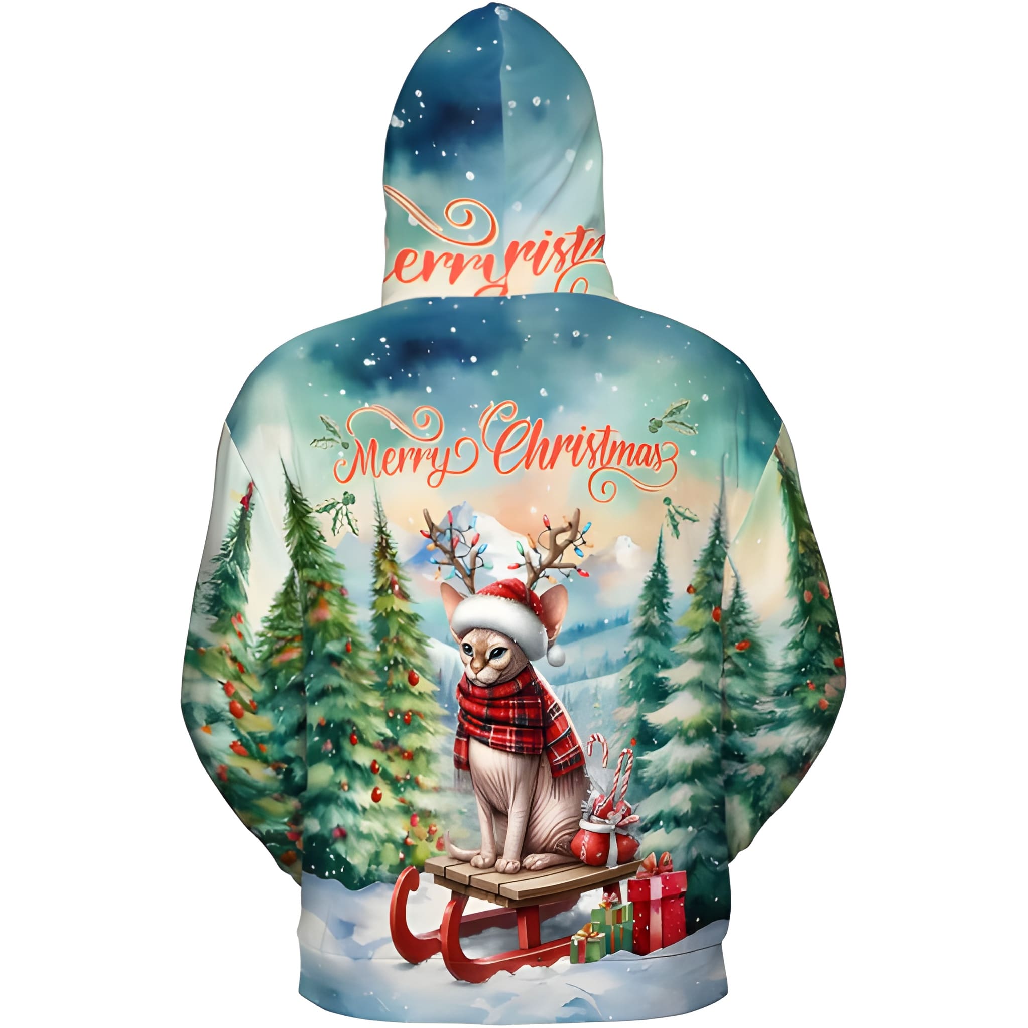 Merry Christmas Cat Reindeer Antler Hoodie Sweatshirt