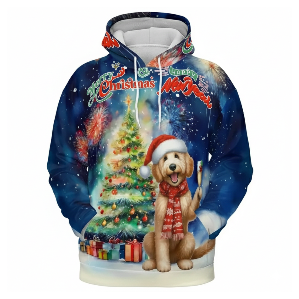 Allover Christmas Dog Print Hoodie