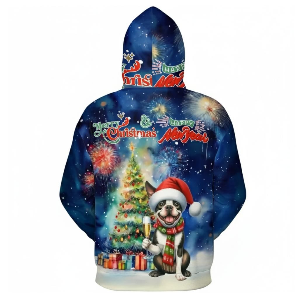 Allover Christmas Dog Print Hoodie