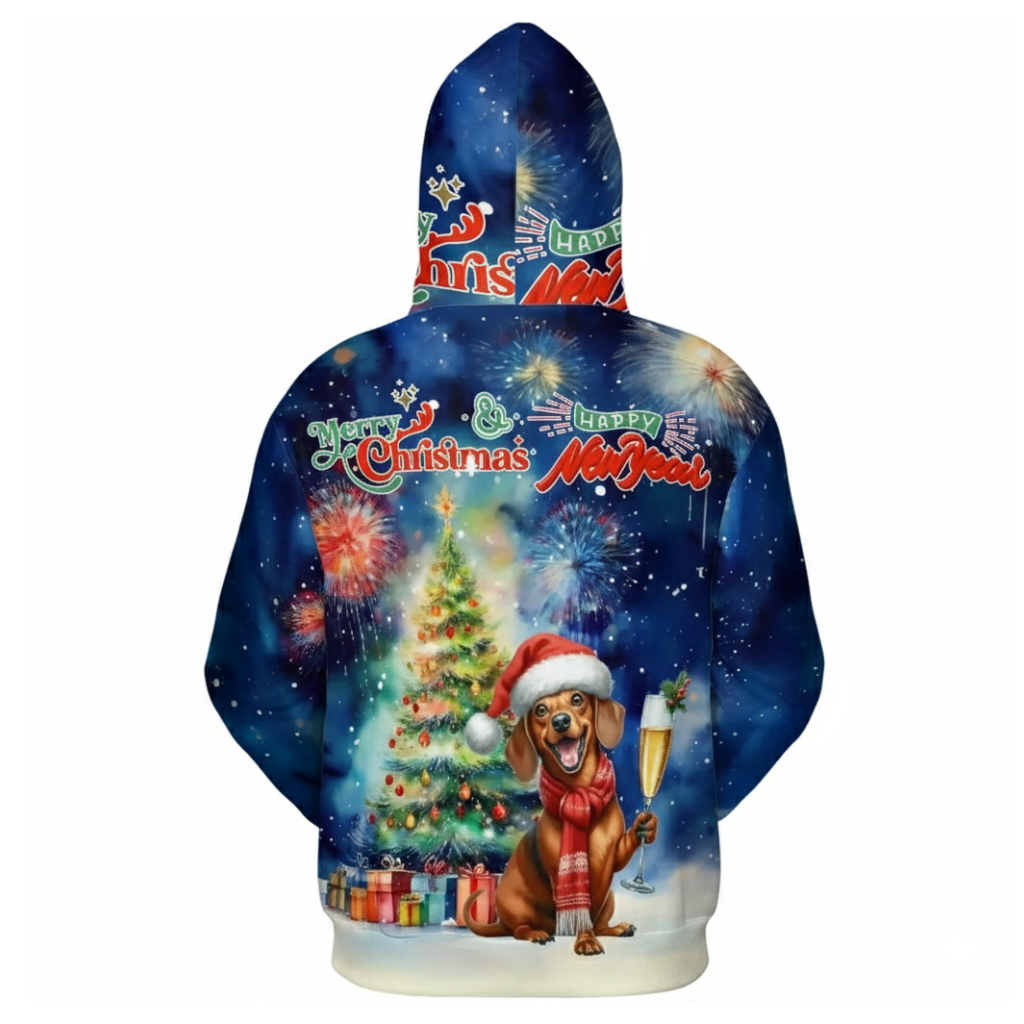 Allover Christmas Dog Print Hoodie