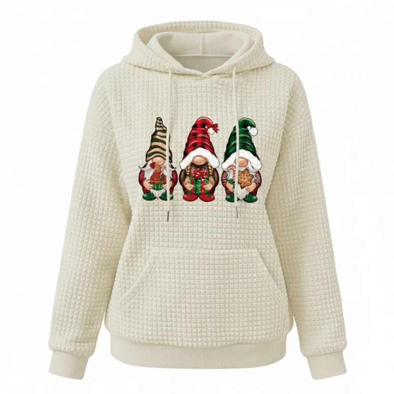 Christmas Gnome Print Waffle Knit Hoodie