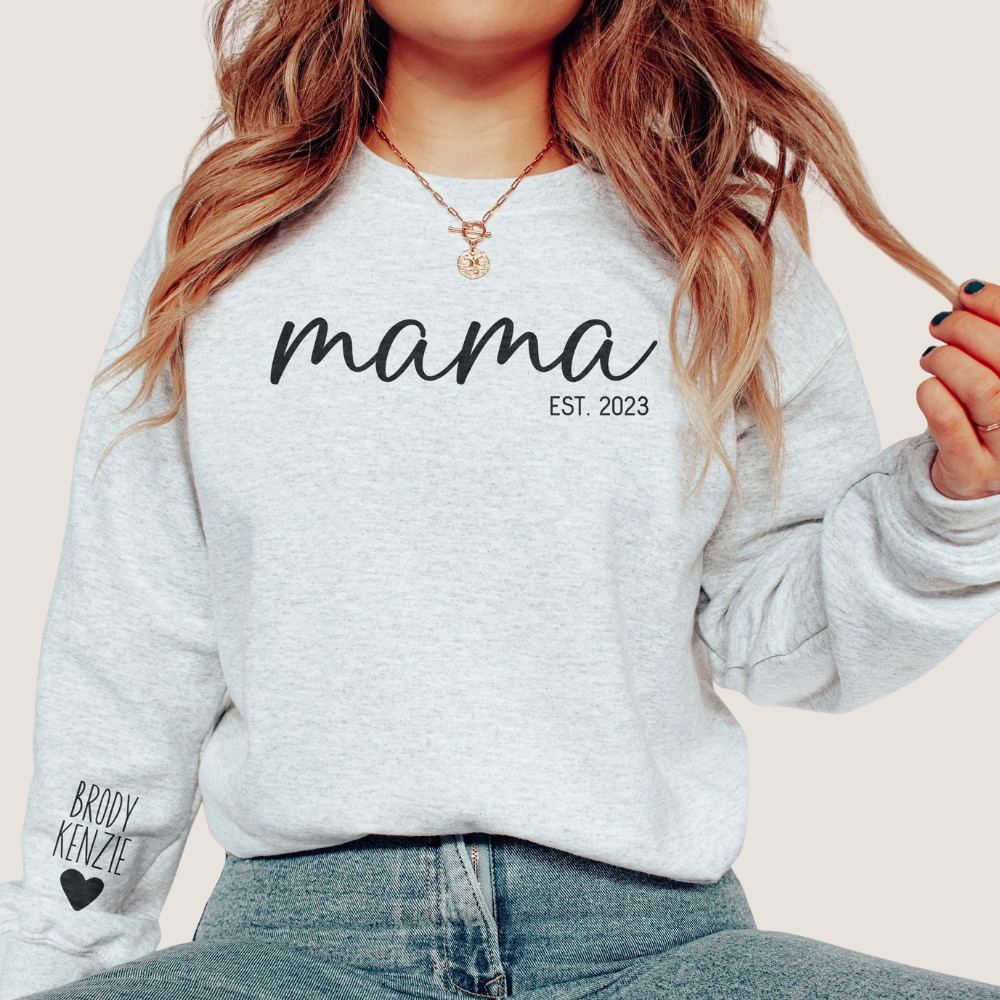 Personalized Mama Sweatshirt with Name on Sleeve