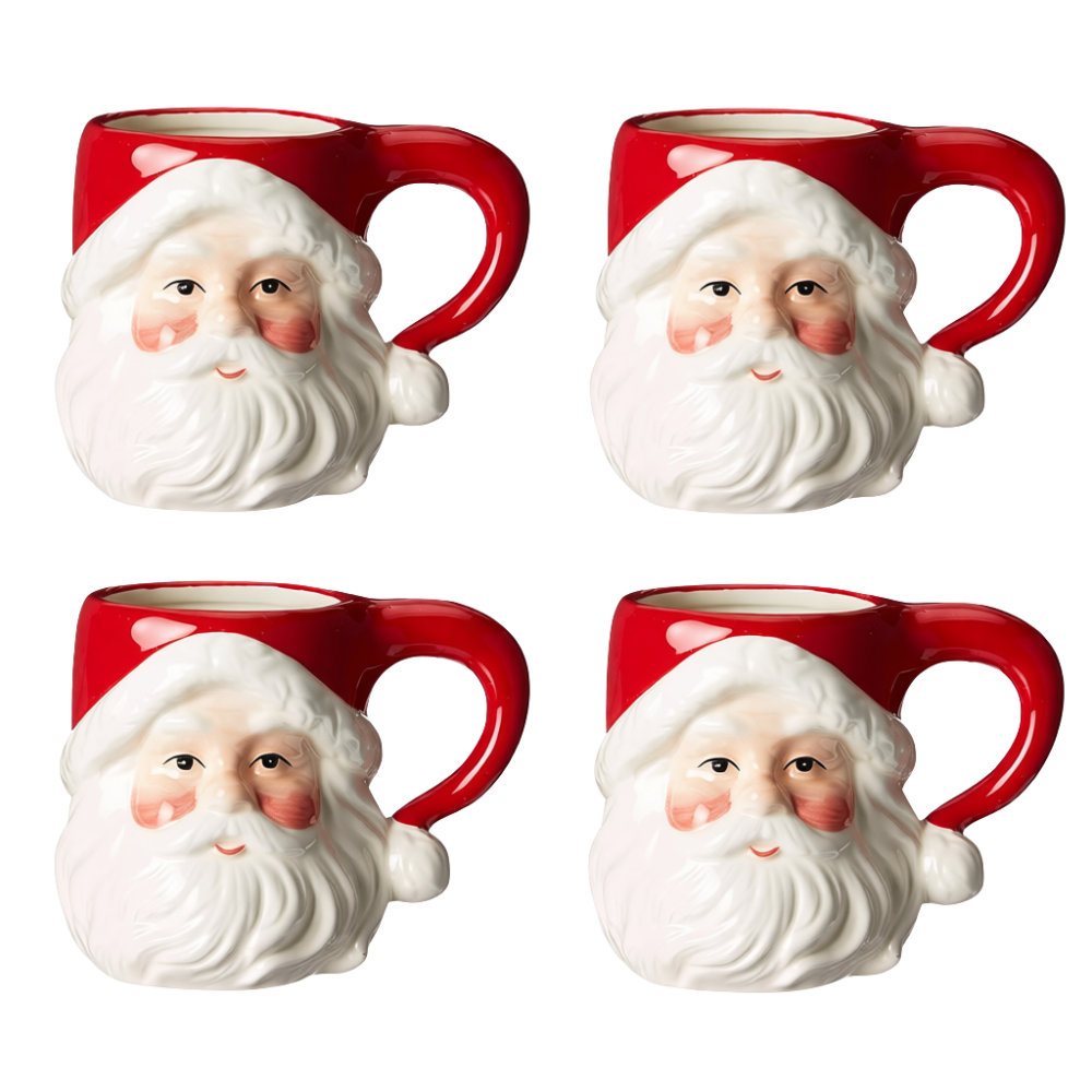 Set of 4 Classic Santa Head Beverage Mugs