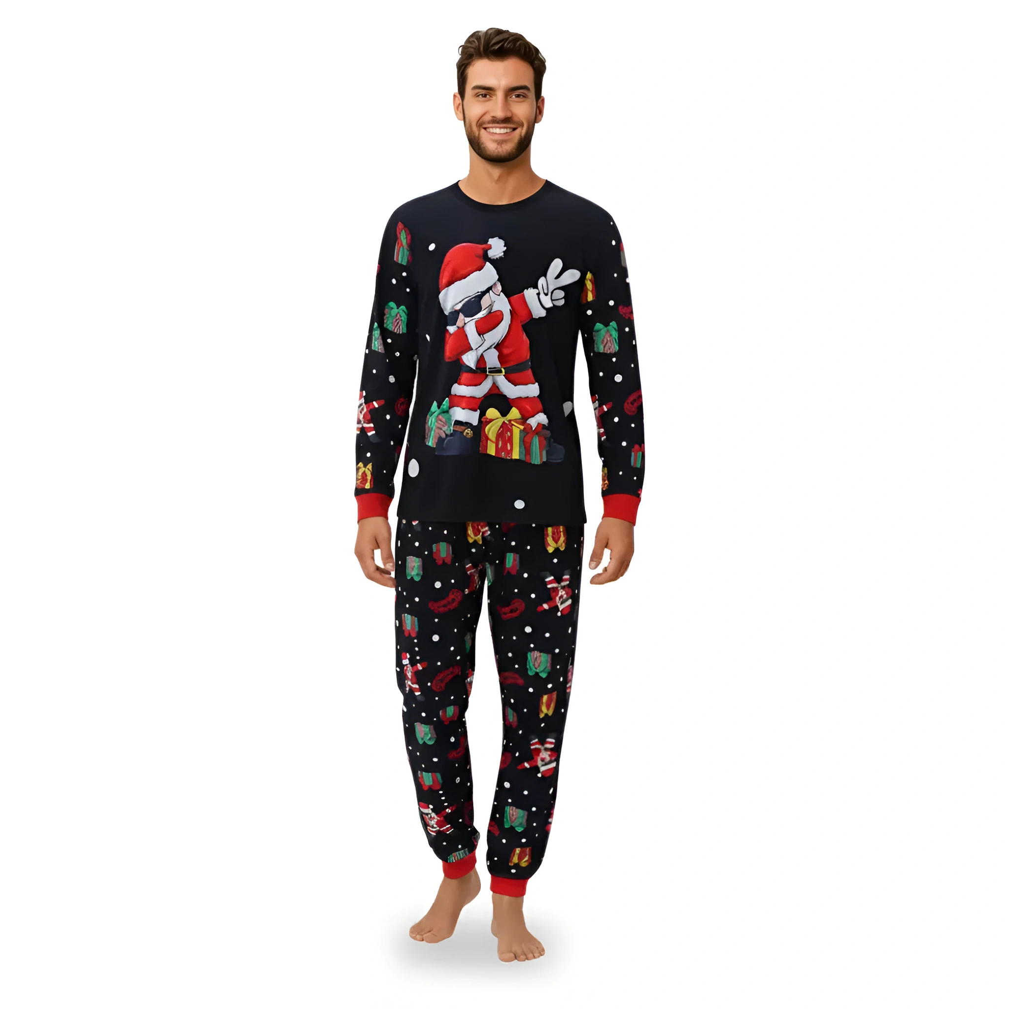 Santa Dabbing Printed Festive Family Matching Christmas Pajama Set
