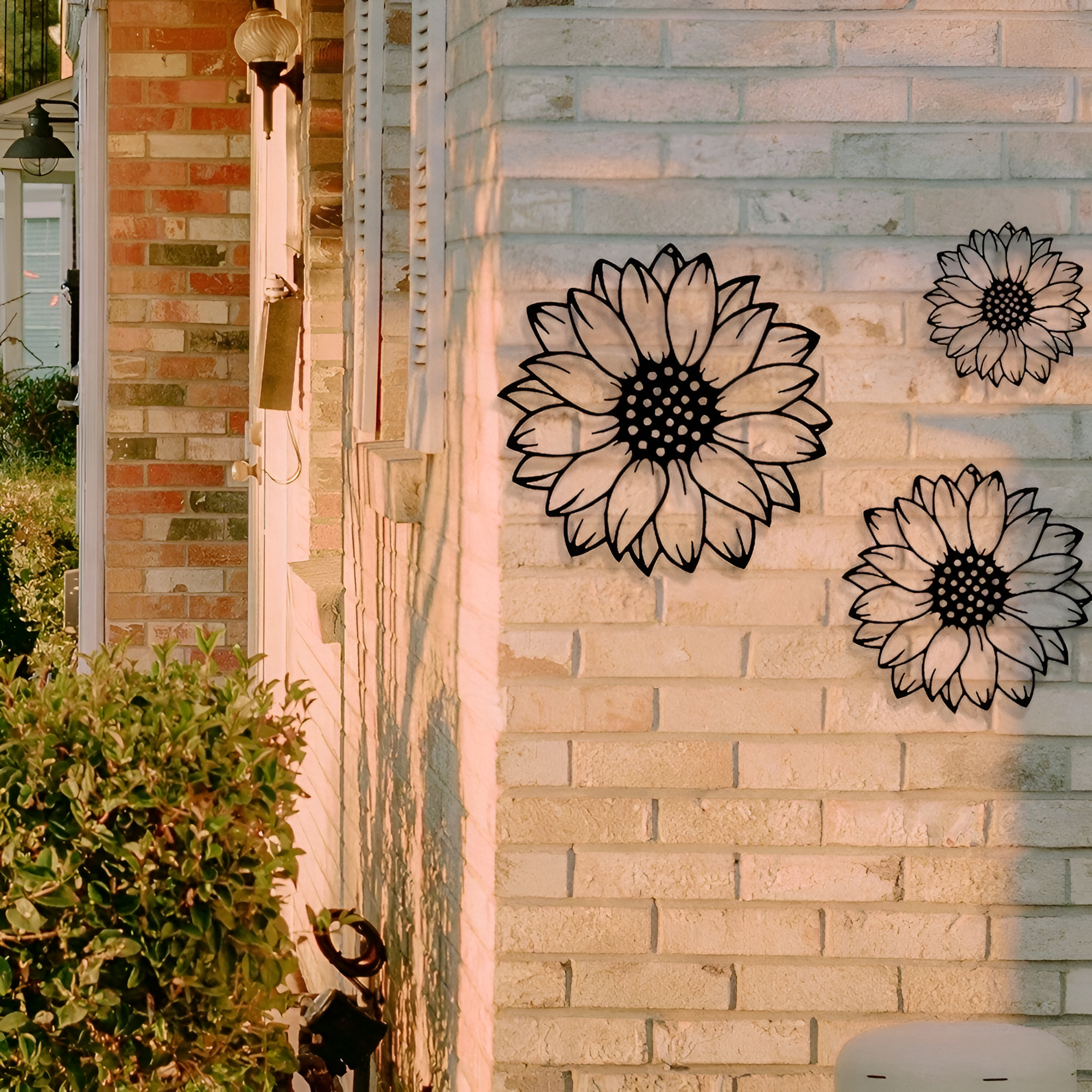 3pcs Metal Sunflower Wall Art, Countryside Garden Decor, Outdoor Fence Hanging