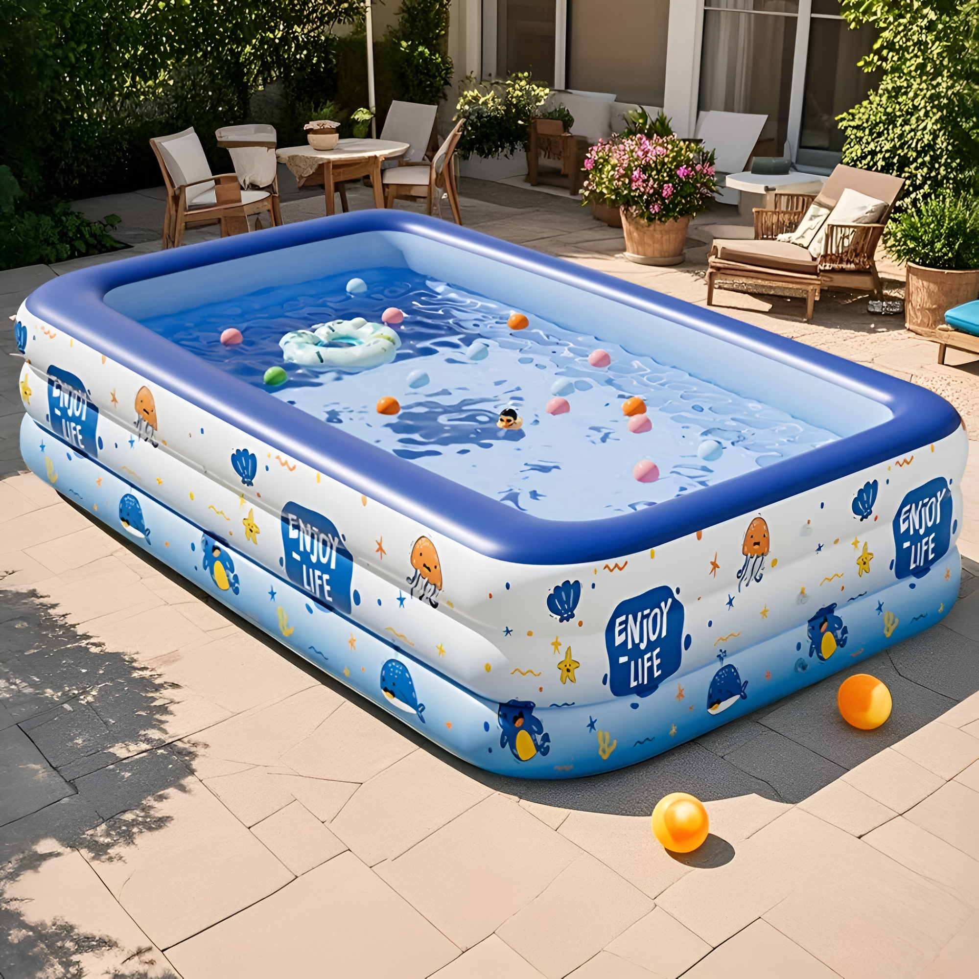 1pc Large Inflatable Swimming Pool, Ocean Design