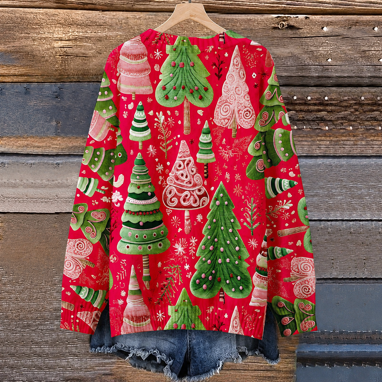 Plus Size 3D Casual Printed Knit Christmas Pine Tree Sweater For Women