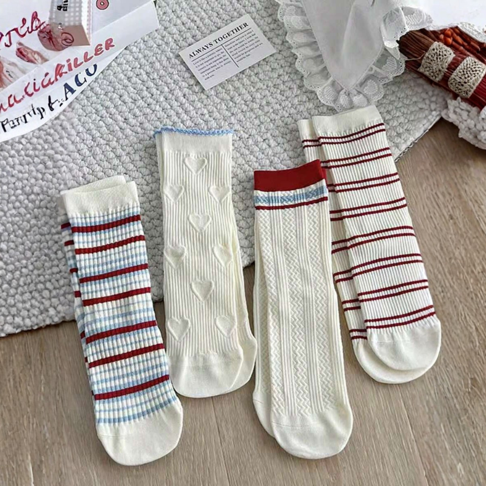 Pack of 4 Bow Mid Calf Crew Socks For Women