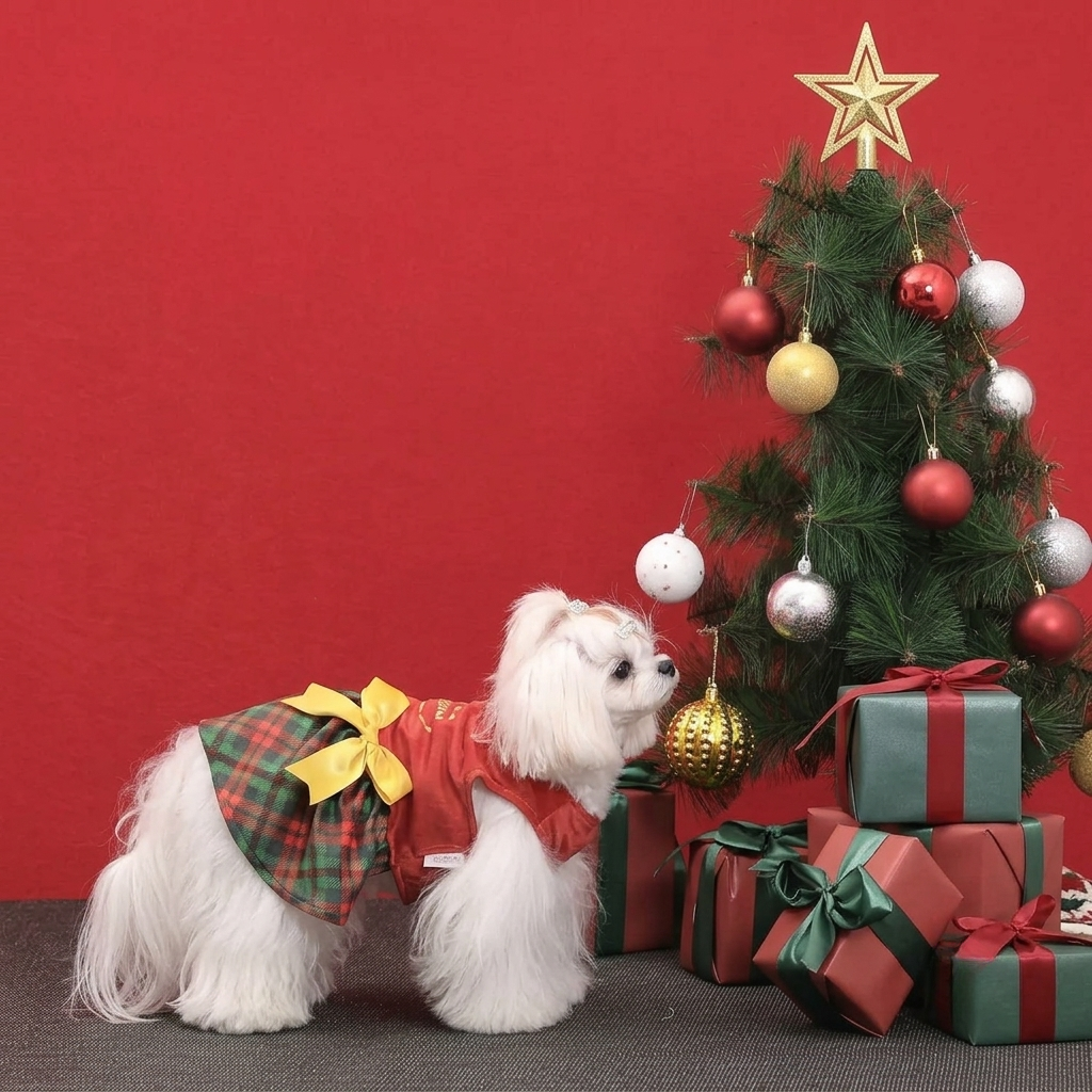 Christmas Printed Velvet Dress For Dogs  