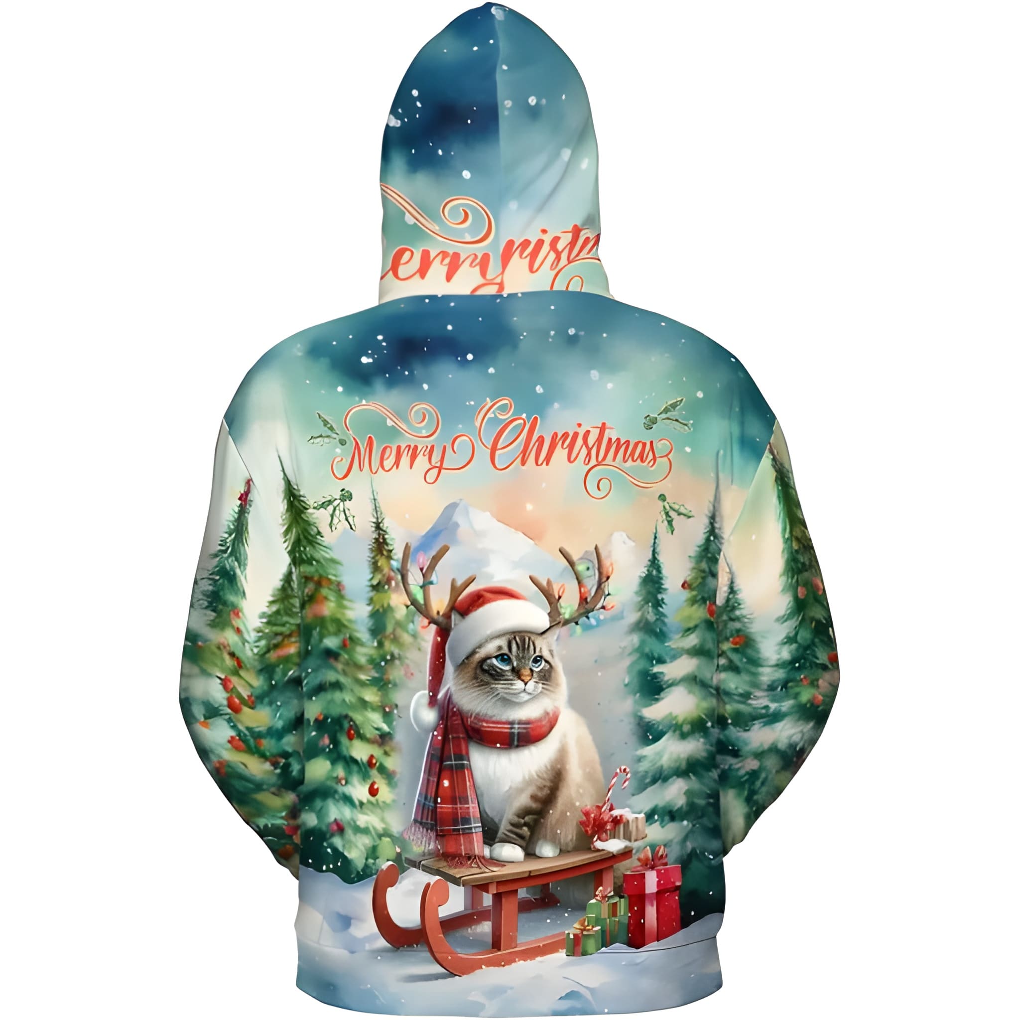 Merry Christmas Cat Reindeer Antler Hoodie Sweatshirt