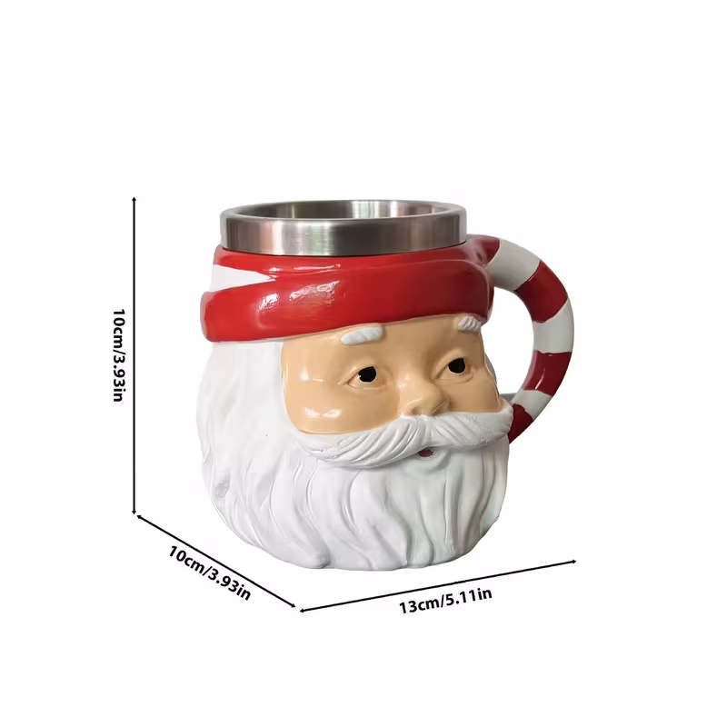 Hand-Painted-Style Resin Santa Claus Mug - Miniature Santa Face with White Beard & Red Hat, Durable Christmas Cup for Hot/Cold Drinks, Holiday Gift for s &, Collectible Figurine (No Assembly Required)