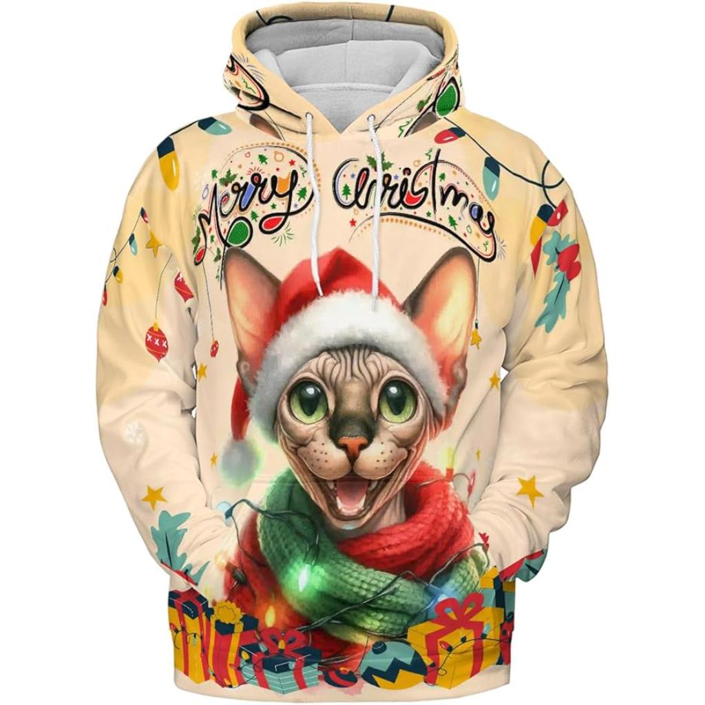Christmas Cat Twinkling Lights All Over Print 3D Hoodie
