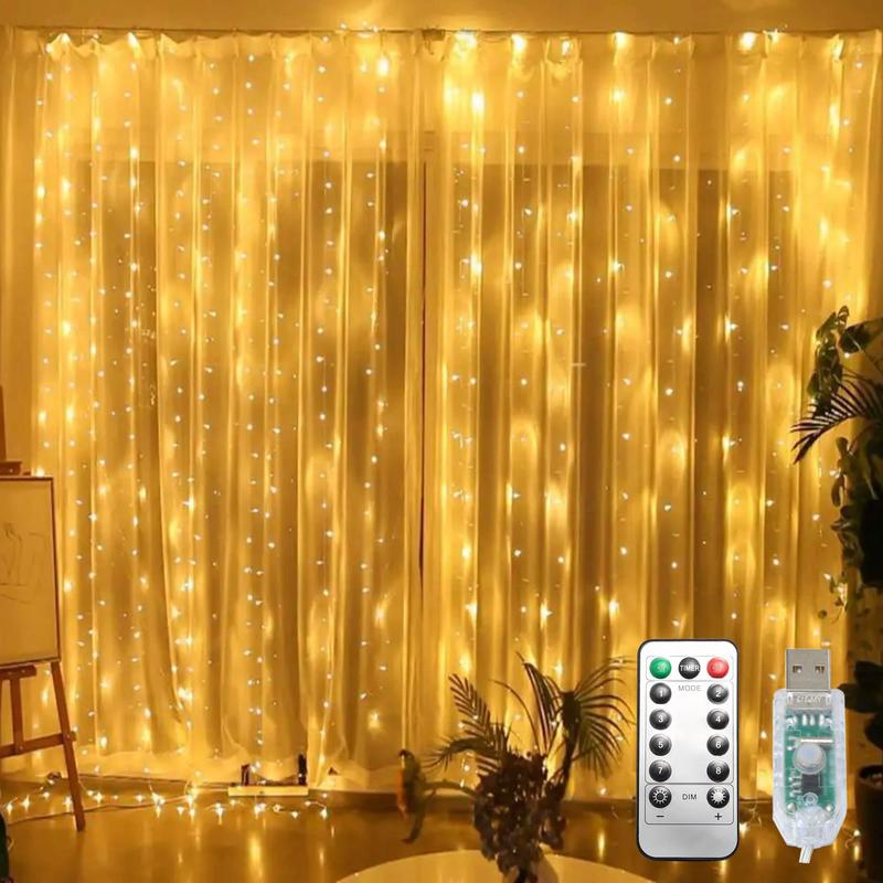 Pack Of 2 300 LED Curtain String Lights with Remote Control for Christmas and Indoor Decor