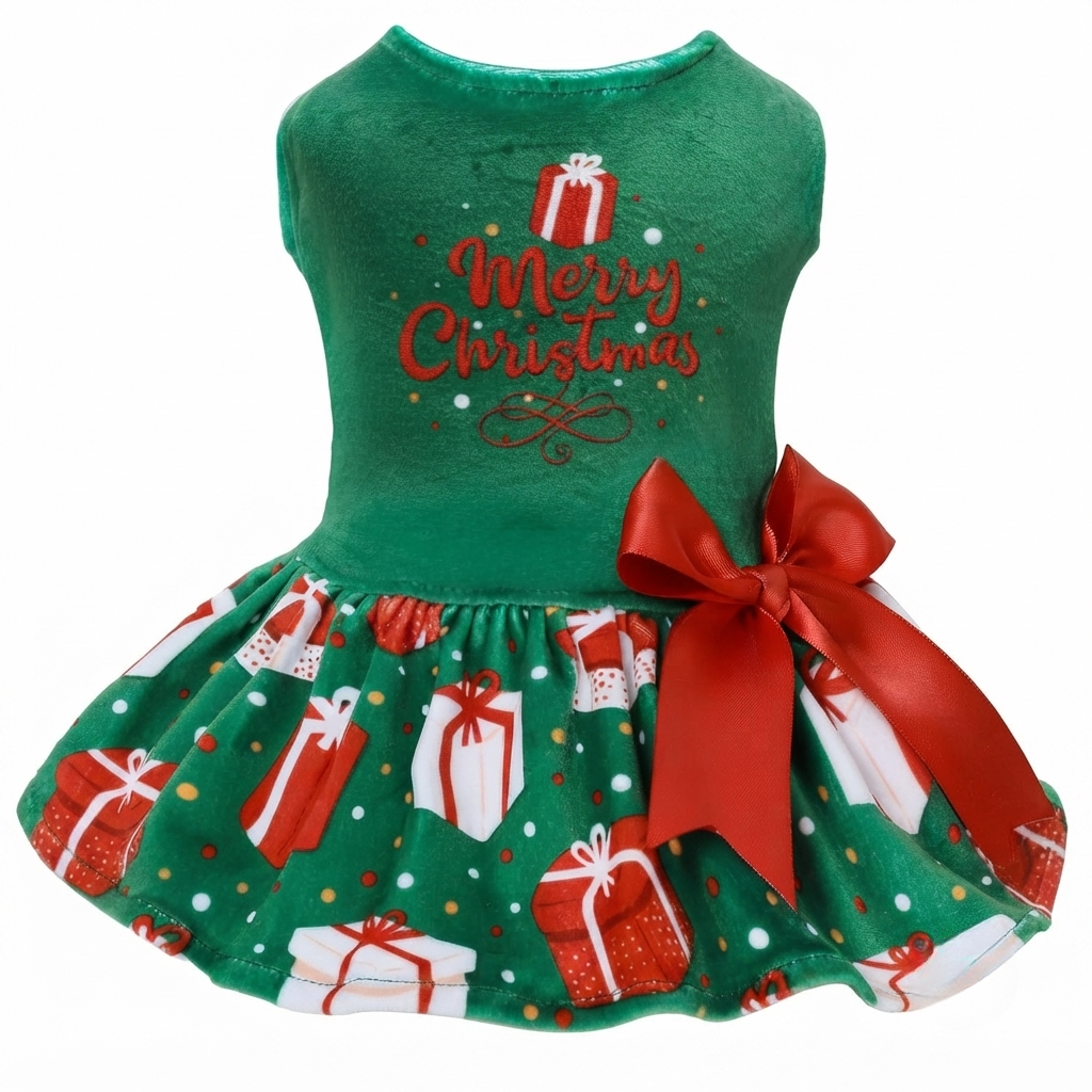 Christmas Printed Velvet Dress For Dogs  