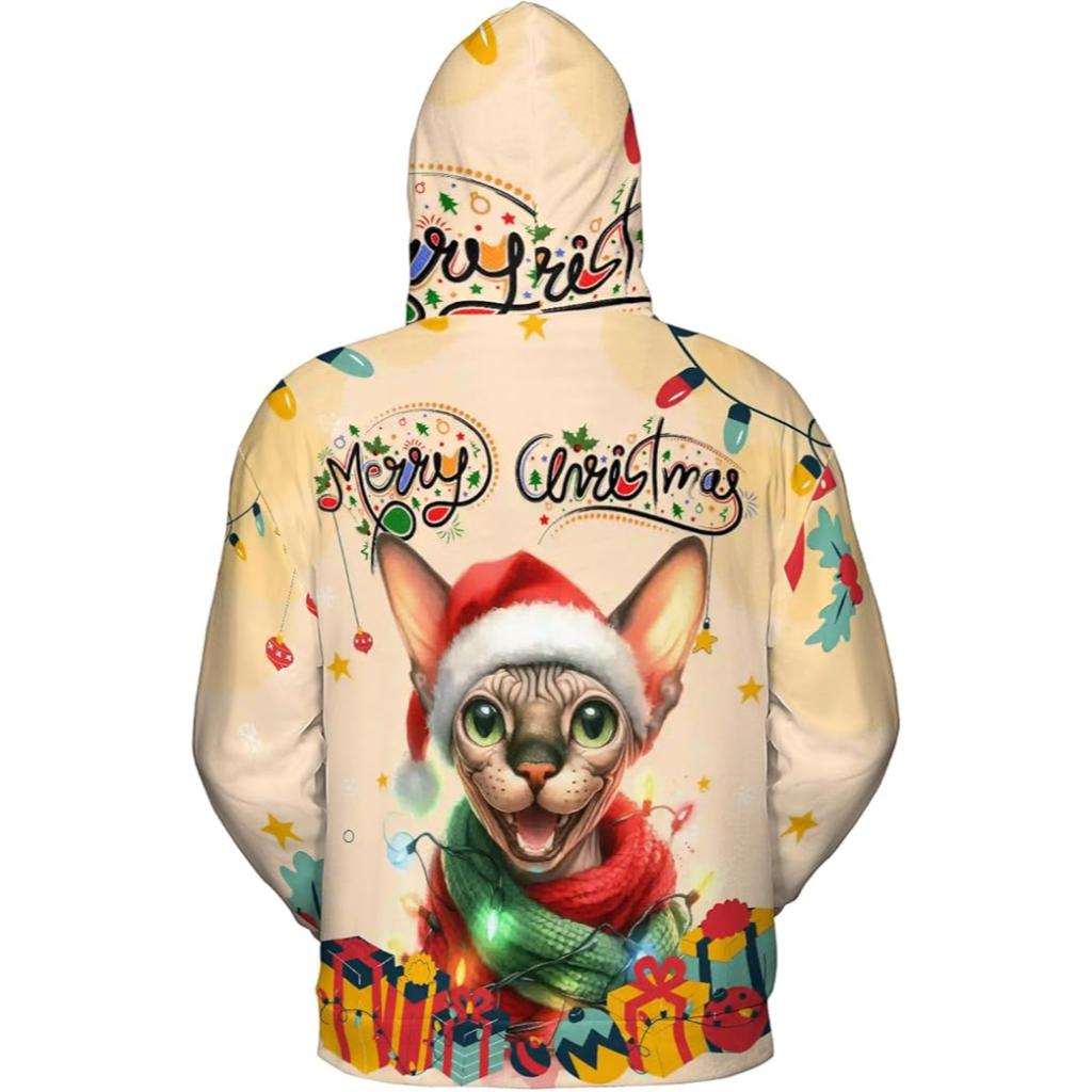 Christmas Cat Twinkling Lights All Over Print 3D Hoodie