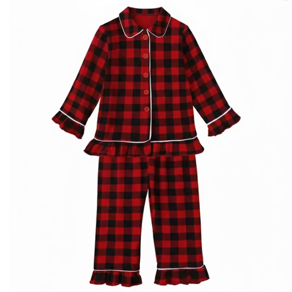 Plaid Cotton Kids Christmas Pajama Two Piece Set