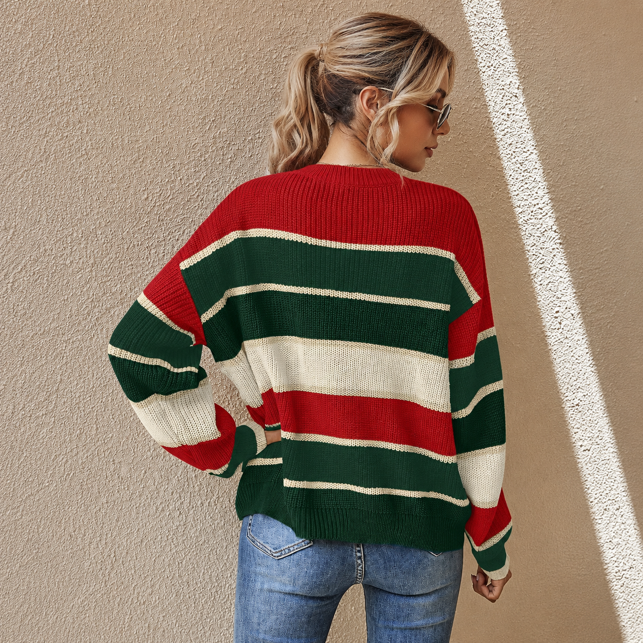 Color Block Fall Winter Christmas Pullover Sweater For Women