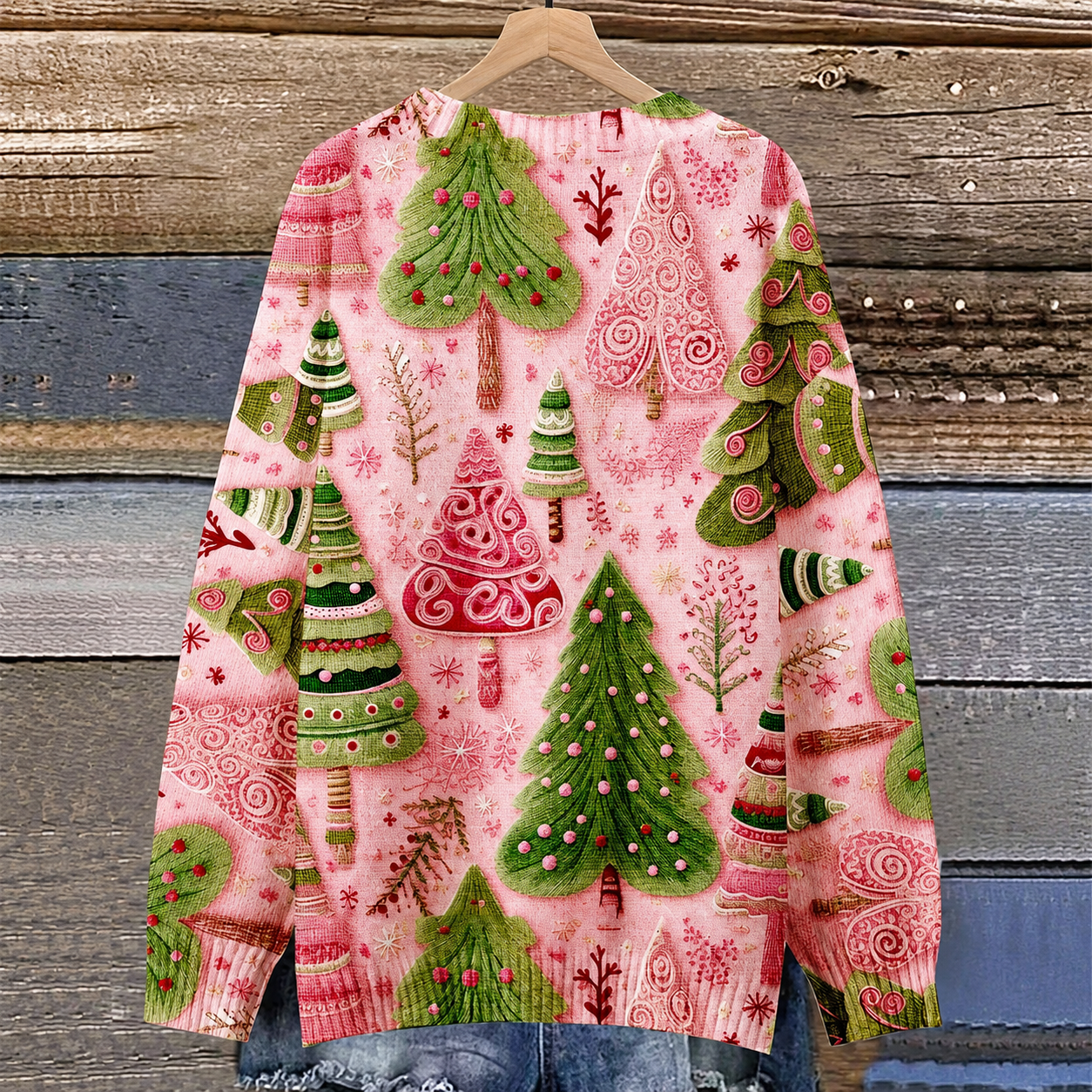  3D Printed Christmas Tree  Pullover Knit Sweater For Women
